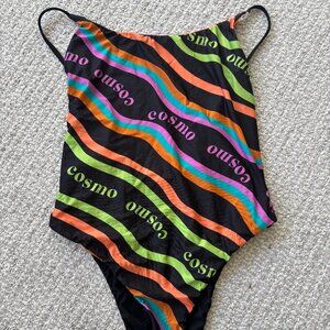 Cosmo by C&A Reversible One Piece Swimsuit - 70s Floral & Graphic Wave Print